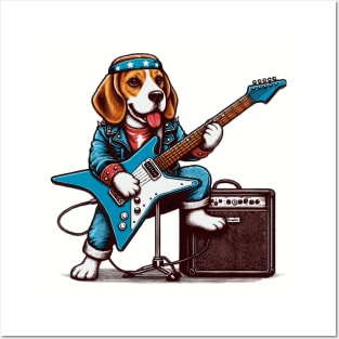 Beagle Playing Guitar Posters and Art